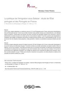 La politique de l émigration sous Salazar : étude de l État portugais et des Portugais en France - article ; n°1 ; vol.8, pg 1-16