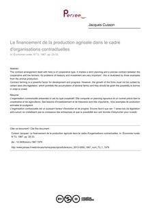 Le financement de la production agricole dans le cadre d organisations contractuelles - article ; n°1 ; vol.73, pg 25-33