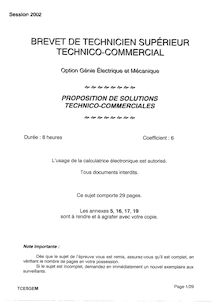 Proposition de solutions technico - commerciales 2002 Génie électrique et mécanique BTS Technico-commercial