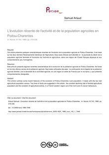 L évolution récente de l activité et de la population agricoles en Poitou-Charentes  - article ; n°1 ; vol.143, pg 319-336