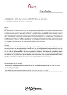 Adaptation à la durée chez l enfant de 2 à 5 ans - article ; n°1 ; vol.81, pg 33-50