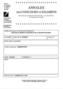 Dissertation 2005 Concours Externe Délégué au Permis de Conduire et à la Sécurité Routière
