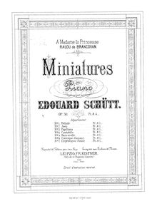 Partition , Cantique d amour, Miniatures pour piano, Schütt, Eduard