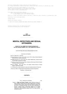 Mental Defectives and Sexual Offenders - Report of the Committee of Inquiry Appointed by the Hon. - Sir Maui Pomare, K.B.E., C.M.G., Minister of Health
