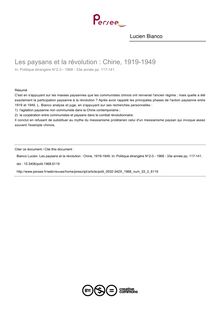 Les paysans et la révolution : Chine, 1919-1949 - article ; n°2 ; vol.33, pg 117-141
