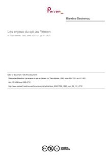 Les enjeux du qat au Yémen - article ; n°131 ; vol.33, pg 611-621