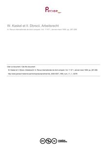 W. Kaskel et II. Dbrscii, Arbeitsrecht - note biblio ; n°1 ; vol.11, pg 267-268