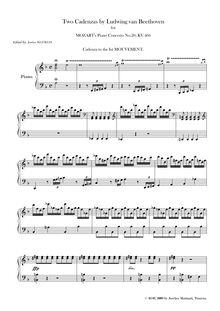 Partition 2 Cadenzas (WoO 58), Piano Concerto No.20, D minor, Mozart, Wolfgang Amadeus
