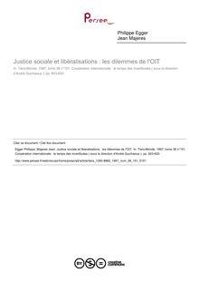 Justice sociale et libéralisations : les dilemmes de l OIT - article ; n°151 ; vol.38, pg 603-620