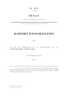 Rapport d information fait au nom de l Observatoire de la décentralisation sur l intercommunalité à fiscalité propre