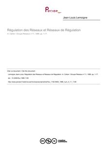 Régulation des Réseaux et Réseaux de Régulation - article ; n°11 ; vol.4, pg 1-17