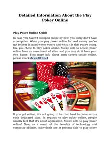 Detailed Information About the Play Poker Online