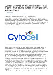 Cytocell Ltd lance un nouveau test concernant le gène ROS1 pour le cancer bronchique non à petites cellules