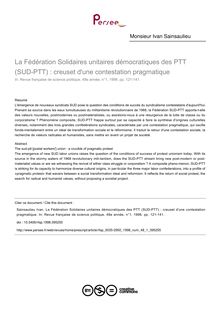 La Fédération Solidaires unitaires démocratiques des PTT (SUD-PTT) : creuset d une contestation pragmatique - article ; n°1 ; vol.48, pg 121-141