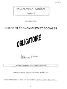 Sujet du bac ES 2004: Sciences Economiques Obligatoire