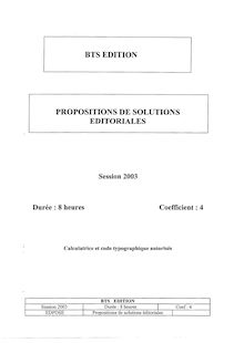 Proposition de solutions éditoriales 2003 BTS Édition