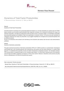 Dynamics of Total Factor Productivities - article ; n°2 ; vol.44, pg 389-418