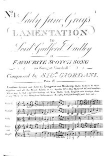 Partition complète, Lady Jane Grey s Lamentation to Lord Guilford Dudley - A Favourite Scotch Song as Sung at Vauxhall
