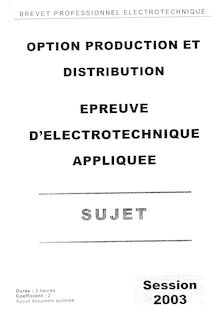 Electrotechnique appliquée 2003 BP - Electrotechnique option Distribution
