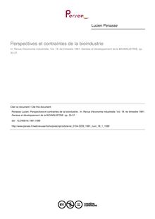 Perspectives et contraintes de la bioindustrie  - article ; n°1 ; vol.18, pg 30-37