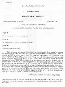Baccalauréat Général, Épreuve: Philosophie série: ES (Session 2006)