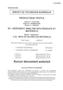 Mise en oeuvre des matériels 2005 Tissage BTS Productique - textile