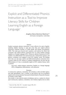 Explicit and Differentiated Phonics Instruction as Tool to Improve Literacy Skills for Chilfren Learning English as a Foreign Language