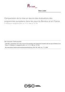 Comparaison de la mise en œuvre des évaluations des programmes européens dans les pays du Benelux et en France - article ; n°4 ; vol.17, pg 131-148