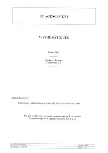 Mathématiques 2007 BT Agencement