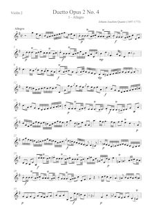 Partition violon 2 , partie, 6 duos pour 2 flûtes, Op.2, Quantz, Johann Joachim par Johann Joachim Quantz