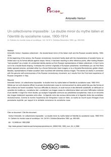 Un collectivisme impossible : Le double miroir du mythe italien et l identité du socialisme russe, 1900-1914 - article ; n°4 ; vol.34, pg 493-505