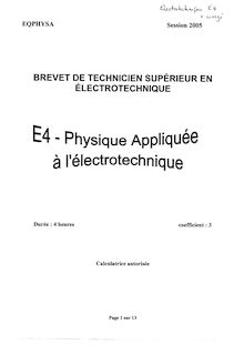 Physique appliquée à l électrotechnique 2005 BTS Électrotechnique