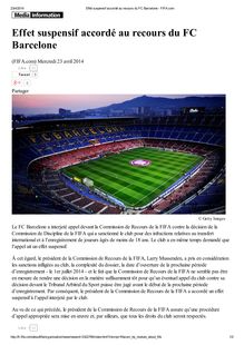 Effet suspensif accordé au FC Barcelone : document de la FIFA