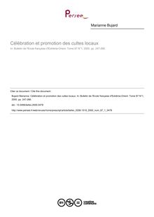 Célébration et promotion des cultes locaux - article ; n°1 ; vol.87, pg 247-266