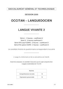 Occitan - Langue d Oc (Languedocien) LV2 2009 Scientifique Baccalauréat général