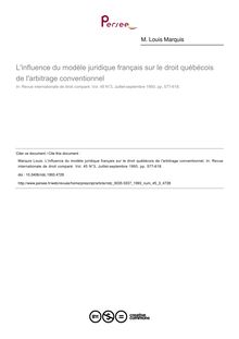 L influence du modèle juridique français sur le droit québécois de l arbitrage conventionnel - article ; n°3 ; vol.45, pg 577-618