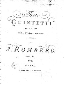 Partition flûte, 3 quintettes pour flûte et cordes, See below, Romberg, Andreas par Andreas Romberg
