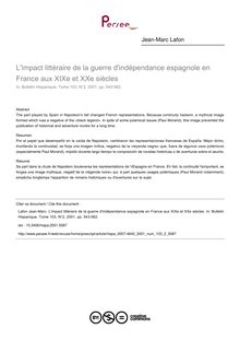 L impact littéraire de la guerre d indépendance espagnole en France aux XIXe et XXe siècles - article ; n°2 ; vol.103, pg 543-562