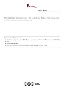 Un repérage des cycles du PIB en France depuis l après-guerre - article ; n°1 ; vol.112, pg 19-34