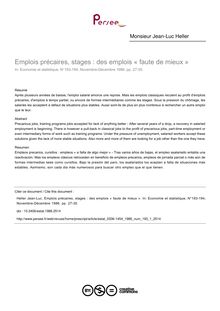 Emplois précaires, stages : des emplois « faute de mieux » - article ; n°1 ; vol.193, pg 27-35