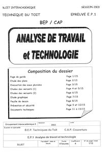 Analyse de travail et technologie 2003 CAP Couverture