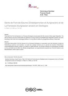 Dents de Font-de-Gaume (Chatelperronien et Aurignacien) et de La Ferrassie (Aurignacien ancien) en Dordogne - article ; n°1 ; vol.2, pg 143-152