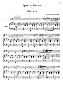 Partition , Malagueña, Spanish Dances, Op.21, Sarasate, Pablo de