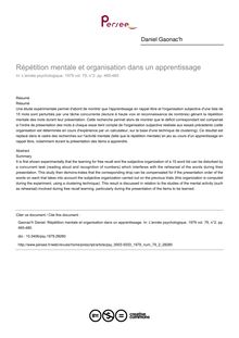 Répétition mentale et organisation dans un apprentissage - article ; n°2 ; vol.79, pg 465-480