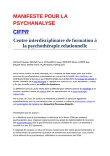 MANIFESTO FOR Psychoanalysis CIFPR & Manifesto for psychoanalysis Tassigny Frans (fr-angl)