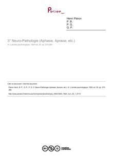 Neuro-Pathologie (Aphasie, Apraxie, etc.) - compte-rendu ; n°1 ; vol.25, pg 270-280