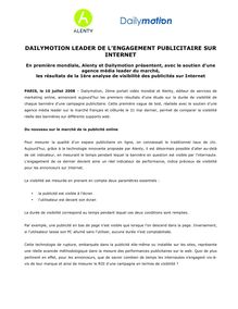 DAILYMOTION LEADER DE L'ENGAGEMENT PUBLICITAIRE SUR INTERNET