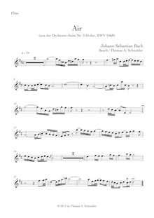 Partition flûte , partie, Orchestral  No.3, Overture, D major, Bach, Johann Sebastian