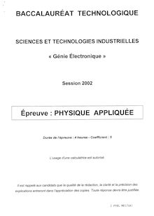 Baccalaureat 2002 physique s.t.i (genie electronique)
