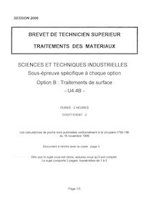 Sciences techniques industrielles 2006 Traitements de surfaces BTS Traitement des matériaux